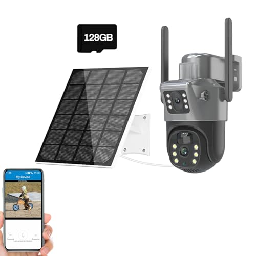 4K 8MP Überwachungskamera Aussen Akku Solar, 270°/90°Schwenkbare WLAN IP Kamera Outdoor mit 2,4G WiFi, PTZ Solar Überwachungskamera mit Nachtsicht, PIR-Personenerkennung (Überwachungskamera mit 128G) von GOXAEEE