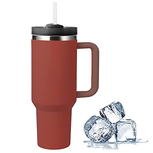GOXA functions Tumbler mit Strohhalm und Griff, 40 oz, Braun, Edelstahl, Isolierter Tumbler-Becher, 1.2 Liter von GOXAEEE