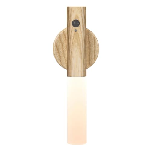 GOXAEEE Nachtlicht mit Bewegungsmelder,USB-aufladbare Wandleuchte, Portable Removable Magnetic Wandlampe Holz,Led Wandleuchte für Wohnzimmer Schlafzimmer Treppenhaus Flur (ashwooden-1pcs) von GOXAEEE