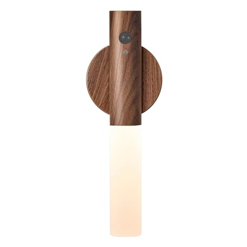 GOXAEEE Nachtlicht mit Bewegungsmelder,USB-aufladbare Wandleuchte, Portable Removable Magnetic Wandlampe Holz,Led Wandleuchte für Wohnzimmer Schlafzimmer Treppenhaus Flur (walnutwooden-1pcs) von GOXAEEE