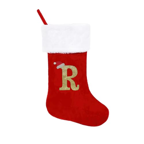 GOXAEEE Weihnachtsstrumpf Personalisiert Nikolausstrumpf 45 cm Großer Christmas Stockings Weihnachtsbaum Kamin hängende Ornamente Geschenkhalter Weihnachtsdekorationen für Weihnachtsbaum und Heim (R) von GOXAEEE