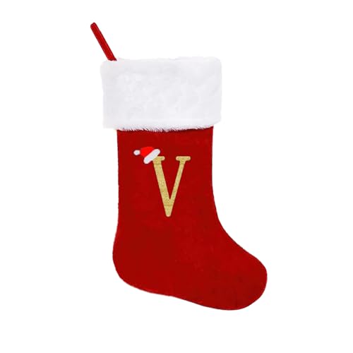 GOXAEEE Weihnachtsstrumpf Personalisiert Nikolausstrumpf 45 cm Großer Christmas Stockings Weihnachtsbaum Kamin hängende Ornamente Geschenkhalter Weihnachtsdekorationen für Weihnachtsbaum und Heim (V) von GOXAEEE