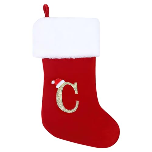 GOXAEEE Weihnachtsstrumpf Personalisiert Nikolausstrumpf 45 cm Großer Christmas Stockings Weihnachtsbaum Kamin hängende Ornamente Geschenkhalter Weihnachtsdekorationen für Weihnachtsbaum und Heim (C) von GOXAEEE