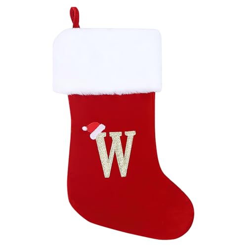 GOXAEEE Weihnachtsstrumpf Personalisiert Nikolausstrumpf 45 cm Großer Christmas Stockings Weihnachtsbaum Kamin hängende Ornamente Geschenkhalter Weihnachtsdekorationen für Weihnachtsbaum und Heim (W) von GOXAEEE