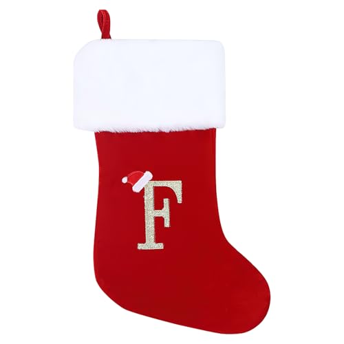 GOXAEEE Weihnachtsstrumpf Personalisiert Nikolausstrumpf 45 cm Großer Christmas Stockings Weihnachtsbaum Kamin hängende Ornamente Geschenkhalter Weihnachtsdekorationen für Weihnachtsbaum und Heim (F) von GOXAEEE