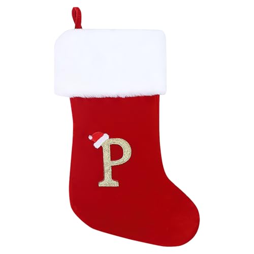 GOXAEEE Weihnachtsstrumpf Personalisiert Nikolausstrumpf 45 cm Großer Christmas Stockings Weihnachtsbaum Kamin hängende Ornamente Geschenkhalter Weihnachtsdekorationen für Weihnachtsbaum und Heim (P) von GOXAEEE