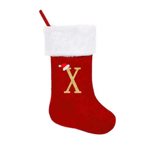 GOXAEEE Weihnachtsstrumpf Personalisiert Nikolausstrumpf 45 cm Großer Christmas Stockings Weihnachtsbaum Kamin hängende Ornamente Geschenkhalter Weihnachtsdekorationen für Weihnachtsbaum und Heim (X) von GOXAEEE