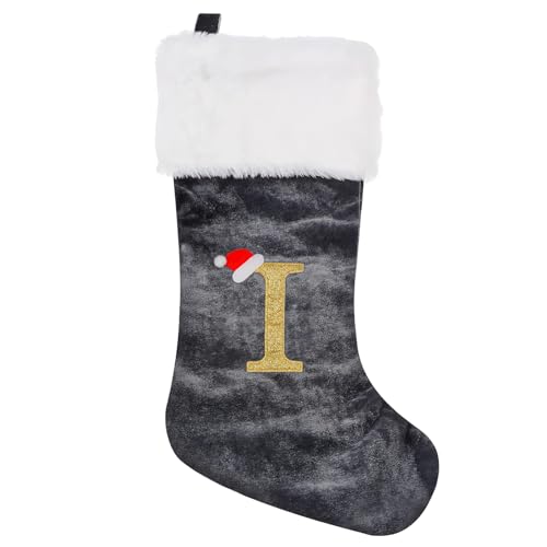 Weihnachtsstrumpf Personalisiert 45 cm Groß Nikolausstrumpf Nikolausstiefel Nikolaussocken zum Befüllen & Aufhängen, Grau Nikolaussocke Weihnachtsdekoration für Kamin, Weihnachtsbaum, Wand, Treppe(I) von GOXAEEE