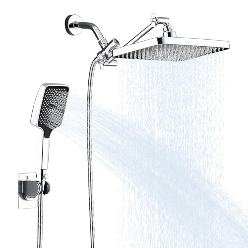 Duschkopf mit Handbrause Wasserspra Hochdruck-Duschkopf Combo mit Arm für Badezimmerzubehör, Heimdekoration, verstellbare Doppeldusche mit Anti-Verstopfungsdüsen, Mattschwarz von GOXIUHAN