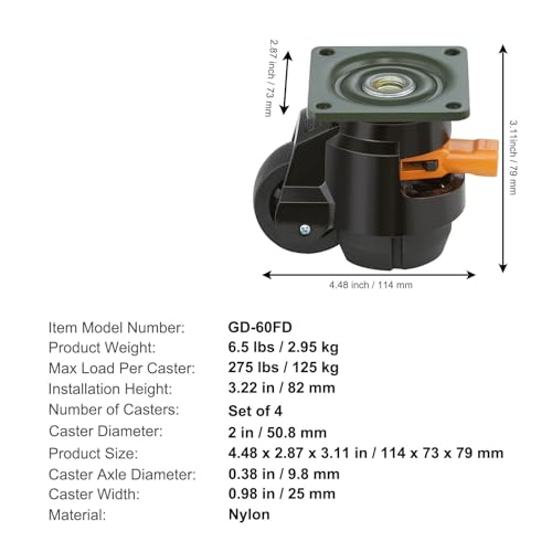 4 Stück Nivellierrollen, Hochleistungs-Lenkrollen mit Griffdesign, höhenverstellbare Füße for Werkbankmaschinen für Couchtisch(2inch) von GOXQIT
