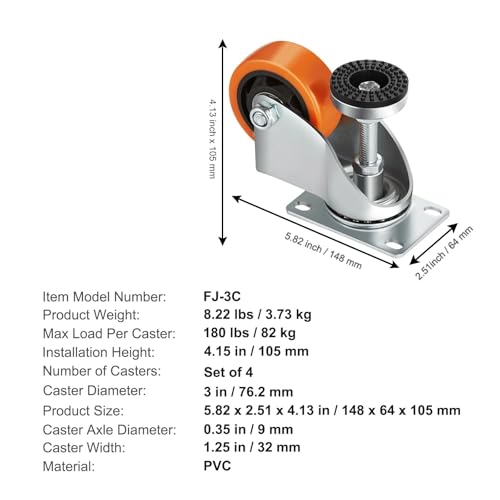 4 Stück Nivellierrollen, Hochleistungs-Lenkrollen mit Griffdesign, höhenverstellbare Füße for Werkbankmaschinen für Couchtisch(3in) von GOXQIT