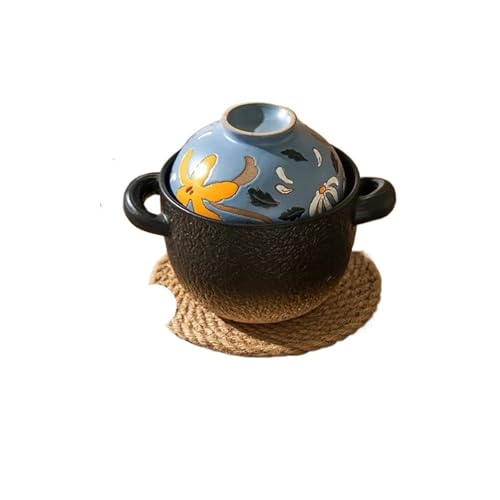 Cocotte Kleine Crock Pot Claypot Home Auflaufform Keramik Kochgeschirr Küche Eintopf Töpfe for Kochen Hitzebeständiger Tontopf for Kochen FüR Herdarten(800ml Blue) von GOXQIT