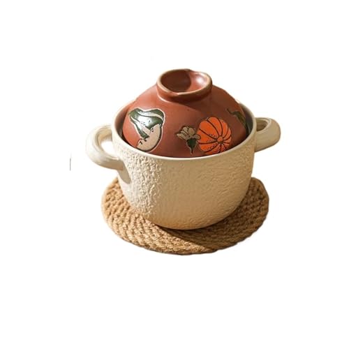 Cocotte Kleine Crock Pot Claypot Home Auflaufform Keramik Kochgeschirr Küche Eintopf Töpfe for Kochen Hitzebeständiger Tontopf for Kochen FüR Herdarten(800ml Brown01) von GOXQIT