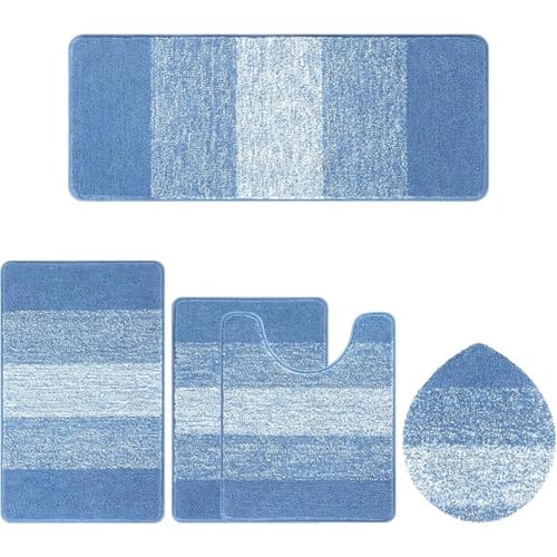 GOXQIT Badematte Badezimmerteppich-Sets, 5-teilig, mit WC-Bezug, Mikrofaser-Badematten for Badezimmer, waschbare Badteppiche mit U-förmigem WC-Vorleger FüR Dusche(Black) von GOXQIT