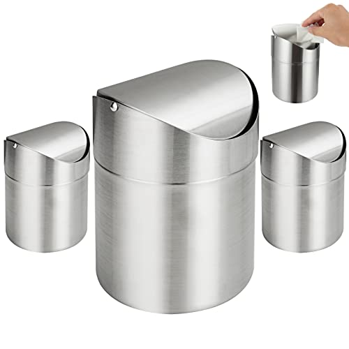 3 Stück gebürsteter Edelstahl kleine Arbeitsplatte Mülleimer mit Deckel, tragbarer, kompakter kleiner Teebeutelbehälter, Küche (12.5x16 cm, 1.5 l) (S) Silber) von GOYADA
