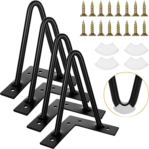 GOYADA 15.2 cm/6'', 4 Stück Haarnadel Tischbeine Metall Schwarz, Hairpin Legs, Tischbeine Metall Schwarz Haarnadel für TV-Möbel, Sofa, mit Bodenschutz aus Gummi von GOYADA