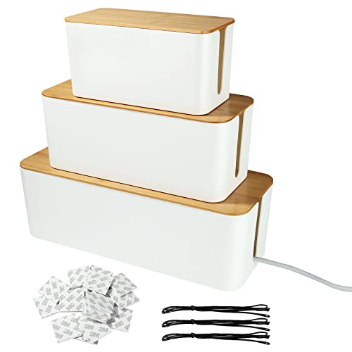 GOYADA 3 Stück Kabelbox Weiß, Kabel-Organizer Box, Kabel-Aufbewahrungsbox, 3 Größen Kabelmanagement Box, Kabelbox mit Steckdosenleiste Holz Deckel für Kabelaufbewahrung und 3 Kabelbinder GOYADA 3 Stück Kabelbox Weiß, Kabel-Organizer Box, Kabel-Aufbewahrungsbox, 3 Größen Kabelmanagement Box, Kabelbox mit Steckdosenleiste Holz Deckel für Kabelaufbewahrung und 3 Kabelbinder von GOYADA