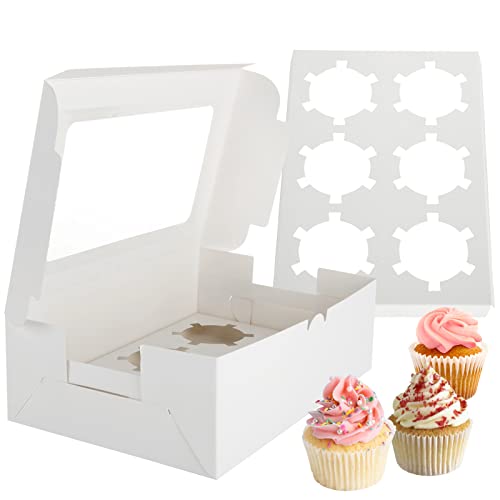 GOYADA 30 Cupcake Box, Cupcake Muffin Box mit Fenster, Cupcake Verpackung 6er, Cup Cake Boxes, Weiß (24 x 16 x 7.5 cm) von GOYADA