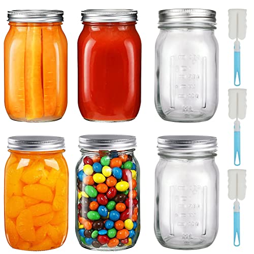 GOYADA Set mit 6 Einmachgläsern 500 ml, Einmachgläsern mit Deckel, Einmachgläser für Marmelade, Honig, Joghurt, Obst, Saucen, mit 3 Gläserbürsten von GOYADA