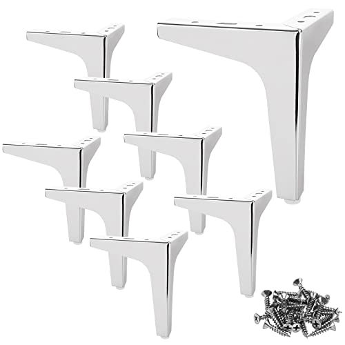 GOYADA Set mit 8 Möbelfüße Metall, 15 cm Möbelfüße Silber, Sofa Beine Metall, Dreieckigen Möbelfüßen Belastbar Bis 800 kg mit 40 Schrauben für Sofa, TV-Möbel, Schrank -Silberfarben von GOYADA