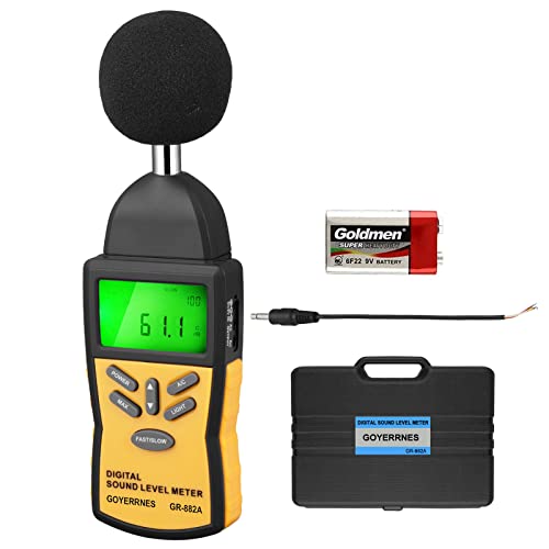 Dezibel Messgerät,Digitales Schallpegelmessgerät 30-130dBA Schallpegelmesser GR-882A Tragbarer Lautstärkeprüfgerät mit Hintergrundbeleuchtung Audio Geräuschmesser für Klassenzimmer, Haus, Büro, Fabrik Dezibel Messgerät,Digitales Schallpegelmessgerät 30-130dBA Schallpegelmesser GR-882A Tragbarer Lautstärkeprüfgerät mit Hintergrundbeleuchtung Audio Geräuschmesser für Klassenzimmer, Haus, Büro, Fabrik von GOYERRNES