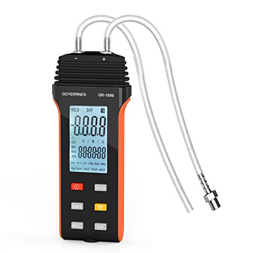 Differenzdruckmessgerät Manometer Luft und Gasdruckmessgerät GR-189B Differenzdruckmessgerät mit zwei Anschlüssen 11 wählbare Einheiten Differenzdruckmessgerät Große LCD Anzeige HVAC Gasdruckmessgerät Differenzdruckmessgerät Manometer Luft und Gasdruckmessgerät GR-189B Differenzdruckmessgerät mit zwei Anschlüssen 11 wählbare Einheiten Differenzdruckmessgerät Große LCD Anzeige HVAC Gasdruckmessgerät von GOYERRNES