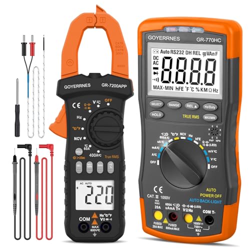 Digital Multimeter, AC-DC-Amperemessgerät, berührungslose automatische Bereichswahl mit mobiler App für Volt-Ampere-Ohm-Temperaturmessung, Durchgang, Kapazität, Widerstand, Frequenz, Diodentest Digital Multimeter, AC-DC-Amperemessgerät, berührungslose automatische Bereichswahl mit mobiler App für Volt-Ampere-Ohm-Temperaturmessung, Durchgang, Kapazität, Widerstand, Frequenz, Diodentest von GOYERRNES