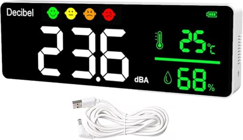 Digitaler Dezibel Messgerät Dezibel-Schallmesser Intelligenter GeräUschdetektor mit LED-Anzeige Lärm Temperatur db messgerät Feuchtigkeit 30-130dB Bereich Lärm Dezibel Meter für Haus, Studio Digitaler Dezibel Messgerät Dezibel-Schallmesser Intelligenter GeräUschdetektor mit LED-Anzeige Lärm Temperatur db messgerät Feuchtigkeit 30-130dB Bereich Lärm Dezibel Meter für Haus, Studio von GOYERRNES