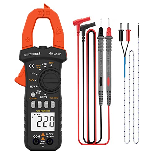 Digitales Zangenmessgerät Multimeter T-RMS 6000Counts GR-7200B Strommessgerät Multimeter Spannungsprüfer Auto-Range NCV Erkennung Misst Strom Spannung Temperatur Kapazität Widerstand Dioden von GOYERRNES