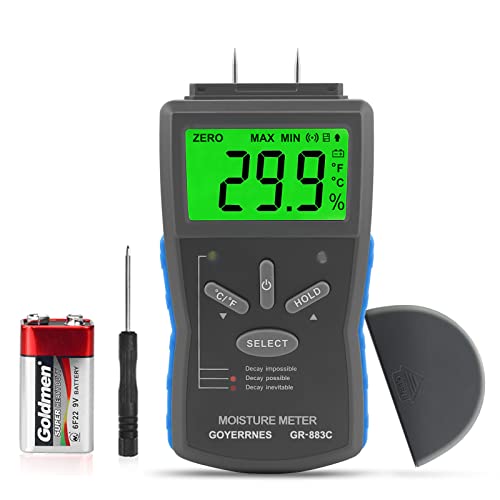 Feuchtigkeitsmessgerät,Pin Typ Digital Holzfeuchtemessgerät,GR-883C Handfeuchtesensor mit 3 farbigen Anzeigen und Hintergrundbeleuchtung LCD Display Tester für Holz, gehärtete Materialien Hygrometer Feuchtigkeitsmessgerät,Pin Typ Digital Holzfeuchtemessgerät,GR-883C Handfeuchtesensor mit 3 farbigen Anzeigen und Hintergrundbeleuchtung LCD Display Tester für Holz, gehärtete Materialien Hygrometer von GOYERRNES
