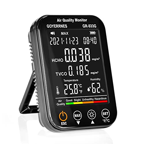 GOYERRNES Luftqualitätsmonitor,Professioneller Raumluftqualitätsdetektor,4 in 1 Raumluftver schmutzungstester mit HCHO(Formaldehyd),TVOC,Temperatur(°F/°C),Luftfeuchtigkeit Gas detektor von GOYERRNES