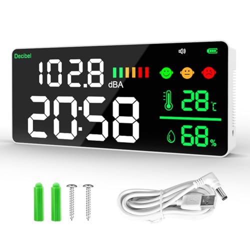 GOYERRNES Schallpegelmesser Dezibel Lärm Messgerät LED-Bildschirm Helligkeitsanpassung 30-130dBA Bereich 4-in-1 Lärm, Zeit, Temperatur und Luftfeuchtigkeit Geeignet für Haus, Büro, etc GOYERRNES Schallpegelmesser Dezibel Lärm Messgerät LED-Bildschirm Helligkeitsanpassung 30-130dBA Bereich 4-in-1 Lärm, Zeit, Temperatur und Luftfeuchtigkeit Geeignet für Haus, Büro, etc von GOYERRNES