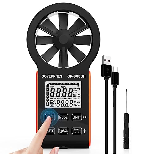 Handheld Windmesser Digitaler Anemometer,GR-6000GH Air Flow geschwindigkeits Windgeschwindigkeits CFM Messgerät Messung der Luftgeschwindigkeit Luftvolumen Temperatur für HVAC, Bootsegeln, Schießen Handheld Windmesser Digitaler Anemometer,GR-6000GH Air Flow geschwindigkeits Windgeschwindigkeits CFM Messgerät Messung der Luftgeschwindigkeit Luftvolumen Temperatur für HVAC, Bootsegeln, Schießen von GOYERRNES