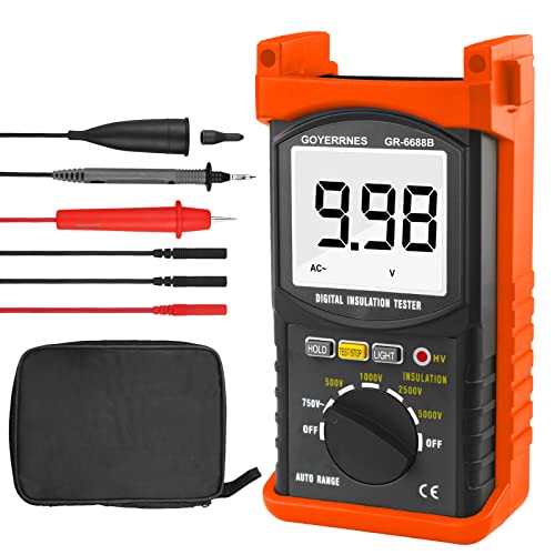 Isolationswiderstandsmessgerät,GR-6688B Tragbares Megohmmeter 200 Gig Ohm Digitaler Isolationswiderstand mit Bereich 500V/1000V/2500V/5000V,mit Data Hold Hintergrundbeleuchtung Isolationswiderstandsmessgerät,GR-6688B Tragbares Megohmmeter 200 Gig Ohm Digitaler Isolationswiderstand mit Bereich 500V/1000V/2500V/5000V,mit Data Hold Hintergrundbeleuchtung von GOYERRNES