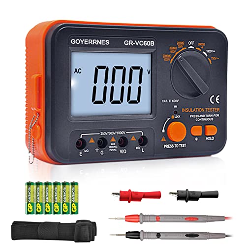 Isolationsmessgerät Isolationswiderstandstester Digitales Ohmmeter Megohmmeter GR-VC60B+ DCV Megohmmeter Spannungsprüfer 250/500/1000V ACV Megohm 750V mit 1999 Zählung Großes LCD Isolationsmessgerät Isolationsmessgerät Isolationswiderstandstester Digitales Ohmmeter Megohmmeter GR-VC60B+ DCV Megohmmeter Spannungsprüfer 250/500/1000V ACV Megohm 750V mit 1999 Zählung Großes LCD Isolationsmessgerät von GOYERRNES