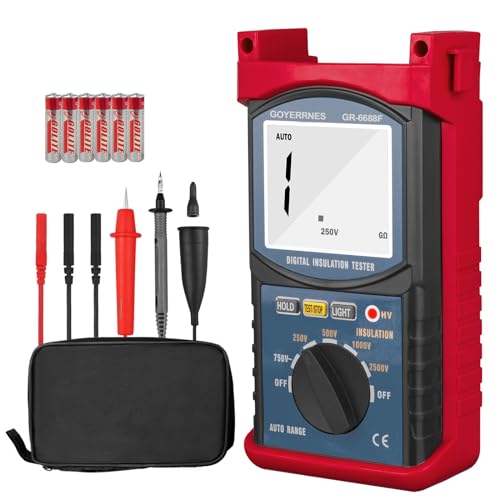 Isolationswiderstand,GR-6688F Tragbares Megohmmeter,20G Ohm Digitale Isolationsmesser mit Reichweite 250V/500V/1000V/2500V,Datenhaltung und Hintergrundbeleuchtung,Prüfung für Kabel Motoren Isolationswiderstand,GR-6688F Tragbares Megohmmeter,20G Ohm Digitale Isolationsmesser mit Reichweite 250V/500V/1000V/2500V,Datenhaltung und Hintergrundbeleuchtung,Prüfung für Kabel Motoren von GOYERRNES
