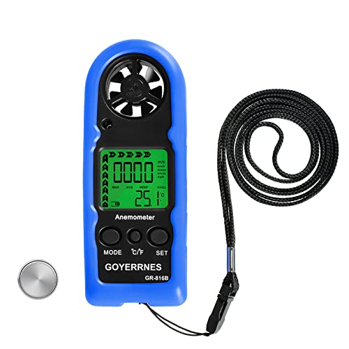 GOYERRNES Windmesser Anemometer GR-816B Digital mit Windgeschwindigkeit 0.3-30m/s, Messung Windgeschwindigkeit/Temp (℃/℉) für Schießen Windsurfen Angeln Jagd von GOYERRNES