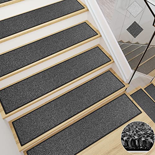 GOYLSER Stufenmatten | Anti-Rutsch Treppen Treppenstufen | Selbstklebend/Sicher Stufenschutz Stufenteppich Innenbereich für Kinder/Ältere/Hunde,76cmx20cm 15 stück Anthrazit von GOYLSER