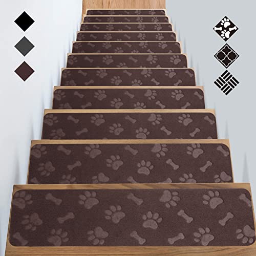 GOYLSER Stufenmatten Treppenstufen Matten Treppenteppich Selbstklebend Treppenmatten Anti-Rutsch Stufenteppich Rechteckig Rutschschutz Teppich für Kinder Haustiere Braun (76x20cm 15 Stück) von GOYLSER