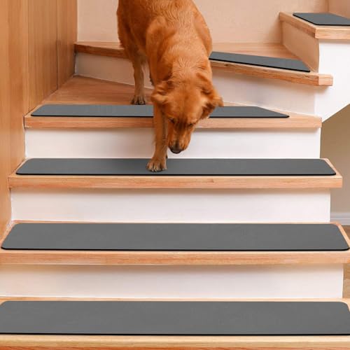 GOYLSER Treppenstufen Matten Stufenmatten Anti-Rutsch Treppenmatten,Treppenteppich Rechteckig Rutschschutz Stufenteppich Treppenvorleger für Kinder Haustiere Tiefes Grau(76x20cm/15 Stück) von GOYLSER