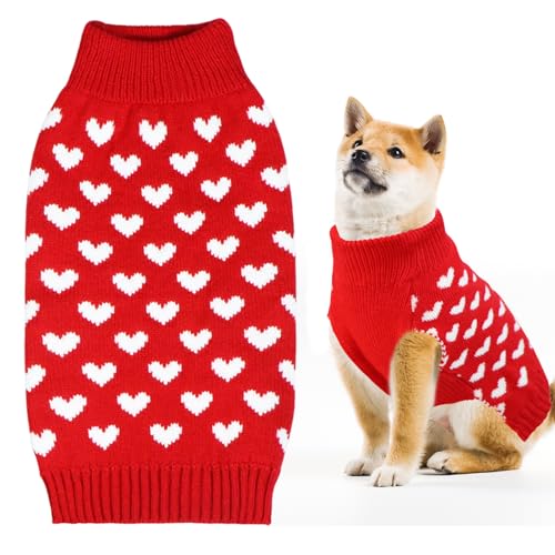 GOYOSWA Hundepullover zum Valentinstag, Strickpullover für kleine, mittelgroße und große Hunde (rotes Herz, XL) von GOYOSWA