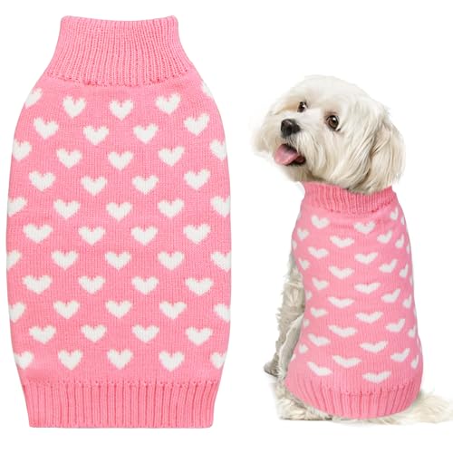 GOYOSWA Hundepullover zum Valentinstag, gestrickt, für kleine, mittelgroße und große Hunde (rosa Herz, L) von GOYOSWA