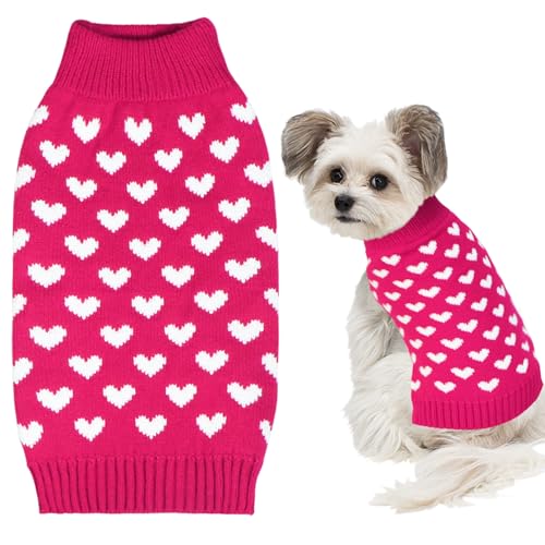 Goyoswa Hundepullover zum Valentinstag, gestrickt, für kleine, mittelgroße und große Haustiere (rosafarbenes Herz, Größe M) von GOYOSWA