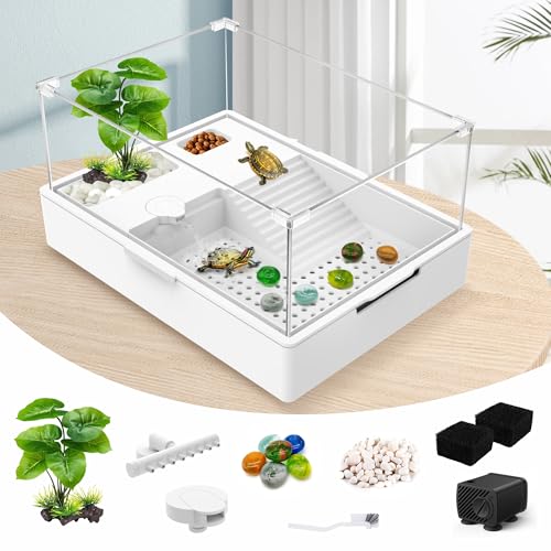 GOZILLA Kleiner Schildkrötentank + Wasserpumpe, Acryl-Schildkröten-Tank-Starter-Set mit verstellbarer 5-W-Wasserpumpe und zwei Duschköpfen, multifunktionaler Bereich für kleine Schildkröten (weißer GOZILLA Kleiner Schildkrötentank + Wasserpumpe, Acryl-Schildkröten-Tank-Starter-Set mit verstellbarer 5-W-Wasserpumpe und zwei Duschköpfen, multifunktionaler Bereich für kleine Schildkröten (weißer von GOZILLA