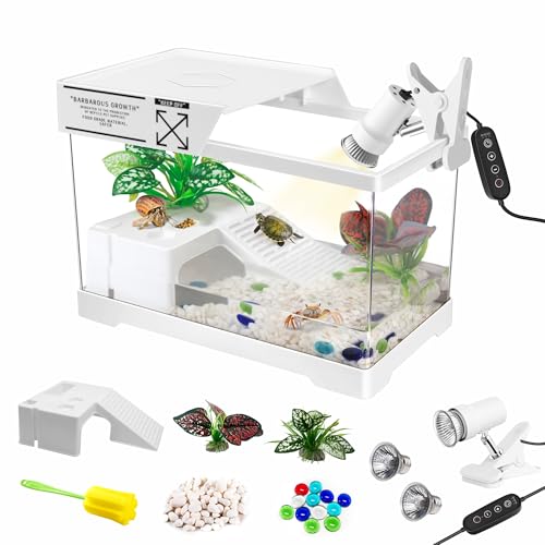 GOZILLA Mini-Schildkröten-Tank-Set mit Lampe, Upgrade-PC-Schildkröten-Tank-Starter-Set mit verstellbarer Lampe, Reptilien-Lebensraum mit Deckel, Sonnenplattform für Babyschildkröten und von GOZILLA
