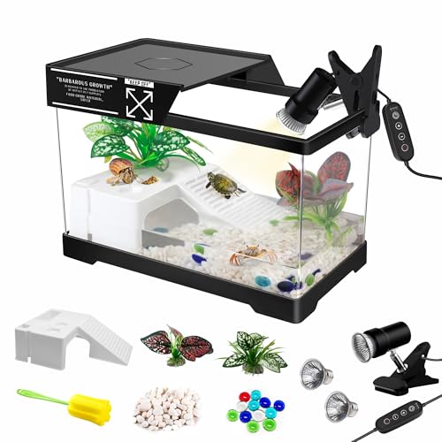 GOZILLA Mini-Schildkröten-Tank-Set mit Lampe, Upgrade-PC-Schildkröten-Tank-Starter-Set mit verstellbarer Lampe, Reptilien-Lebensraum mit Deckel, Sonnenplattform für Babyschildkröten und von GOZILLA
