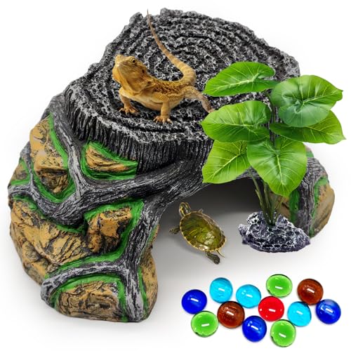GOZILLA Schildkröten-Plattform-Set, Reptilien-Lebensraum, dekoratives Harz für Aquarium und Terrarium, inklusive Kunstpflanze und farbigen Perlen, Schwarz, L GOZILLA Schildkröten-Plattform-Set, Reptilien-Lebensraum, dekoratives Harz für Aquarium und Terrarium, inklusive Kunstpflanze und farbigen Perlen, Schwarz, L von GOZILLA