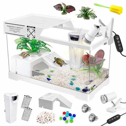 GOZILLA Schildkröten-Tank-Set (Tank + Lampe + Filter), Upgrade-PC-Schildkröten-Tank-Starter-Set mit verstellbarer Lampe und Filter, Reptilien-Lebensraum mit Deckel, Sonnenplattform für kleine von GOZILLA
