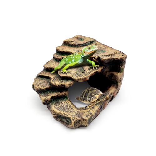 GOZILLA Sonnenplattform, Treppenhaus, Reptilienversteck für Schildkröten, Aquarium, Dekoration, Sonnenplattform, Lebensraum für Schildkröten, Leoparden, Gecko und Bartagamen, Braun, Größe S von GOZILLA