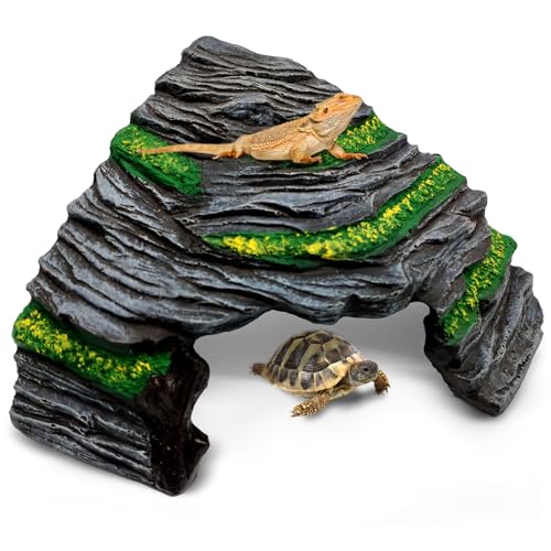 GOZILLA Sonnenplattform-Stufe, Reptilienversteck für Schildkröten, Tankzubehör, Dekorationen, Schildkrötenbasking Plattform, Lebensraum für Schildkröten, Leopardengecko und Bartagamen, Grau, M von GOZILLA